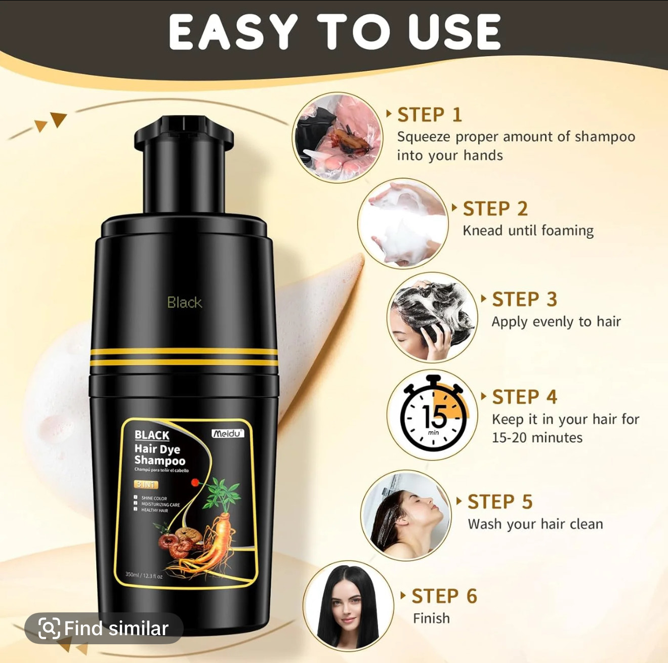 Black Hair Dye Shampoo for Gray Hair – Semi-Permanent Hair Color for Women & Men (350ml x 2) - Image 3