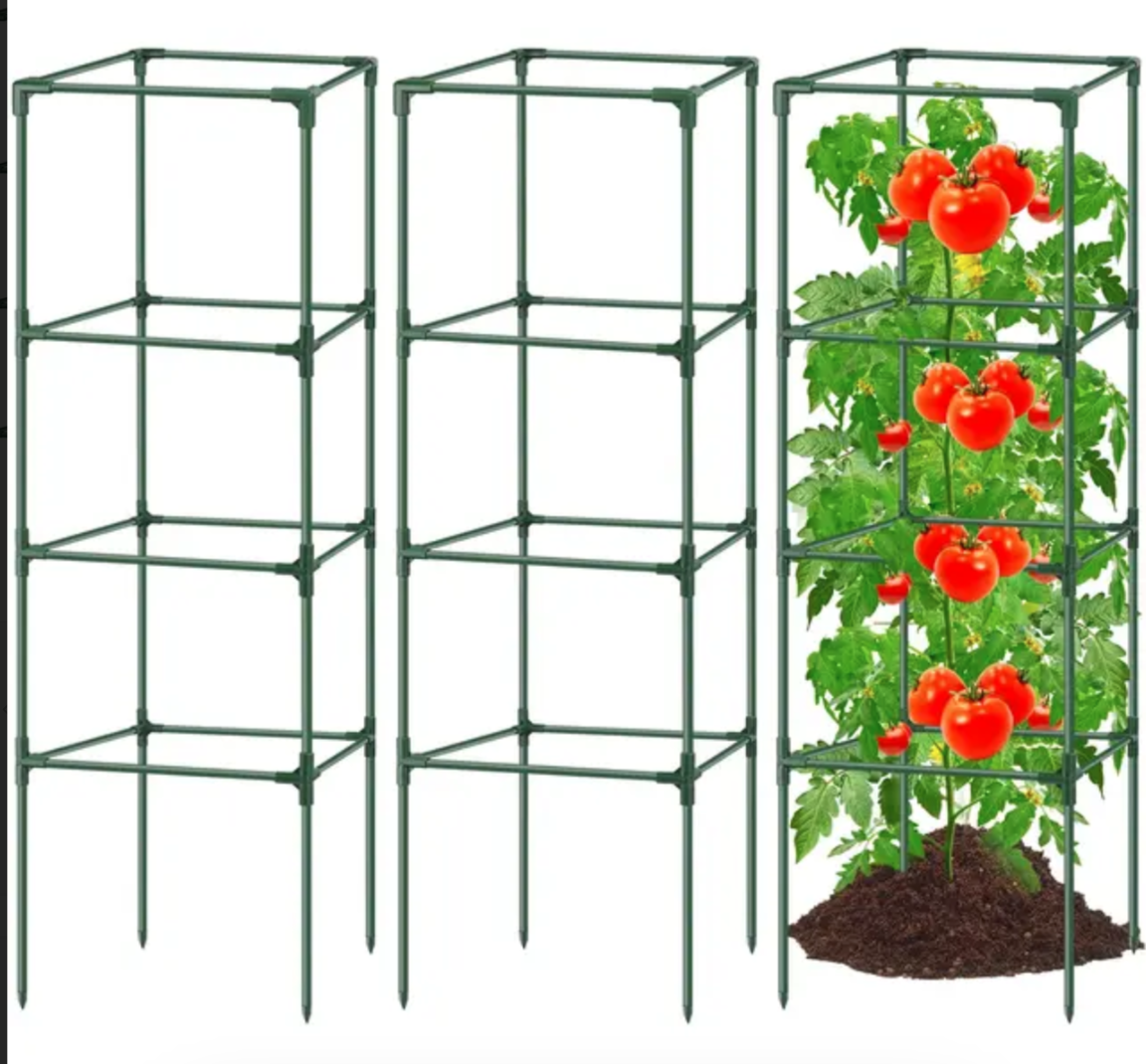 3Pack Tomato Cages for Garden, Square Plant Cage Support Heavy Duty Pole