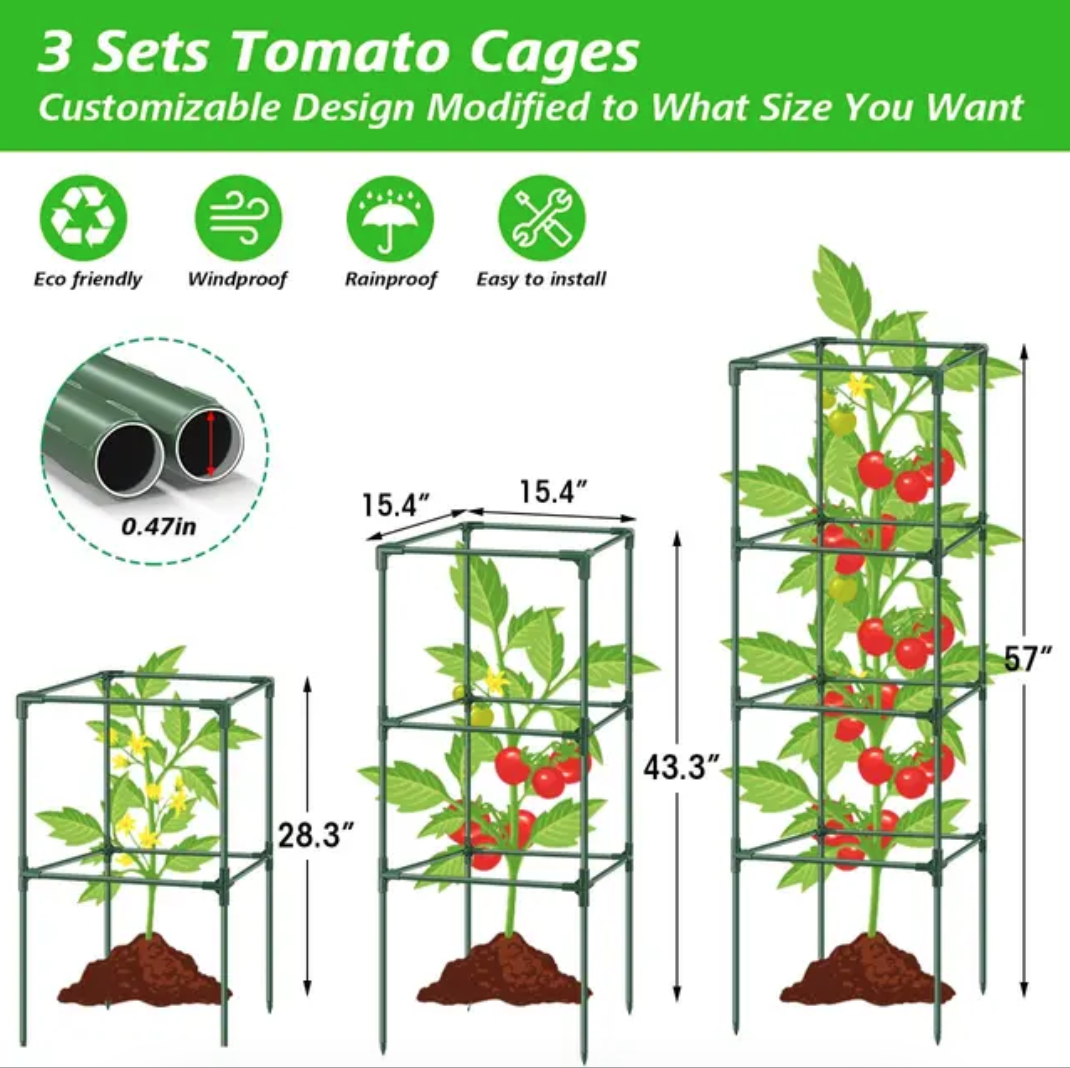3Pack Tomato Cages for Garden, Square Plant Cage Support Heavy Duty Pole - Image 5