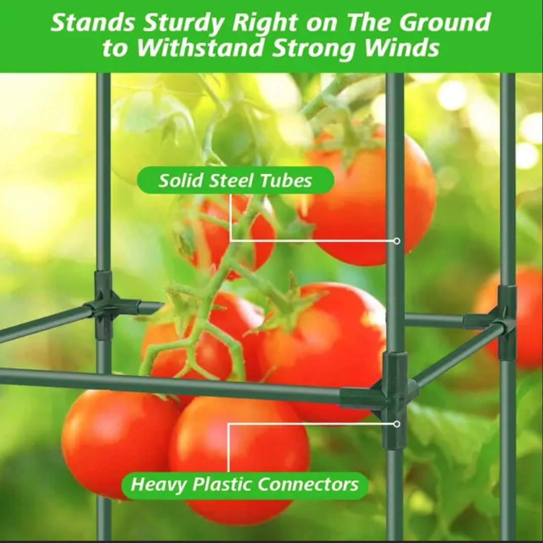 3Pack Tomato Cages for Garden, Square Plant Cage Support Heavy Duty Pole - Image 3