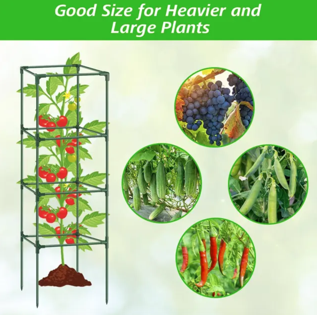 3Pack Tomato Cages for Garden, Square Plant Cage Support Heavy Duty Pole - Image 2