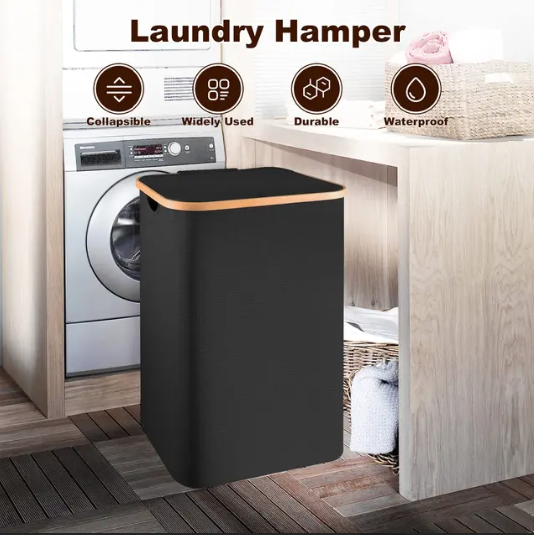 Laundry Basket with Lid - 88L Collapsible