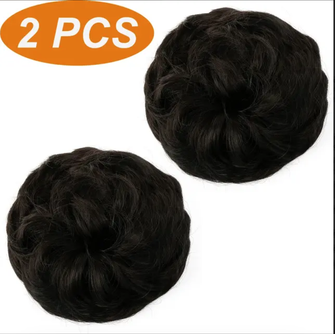 2PCS Messy Bun Hair Piece Curly Fake Hair Buns - Image 3