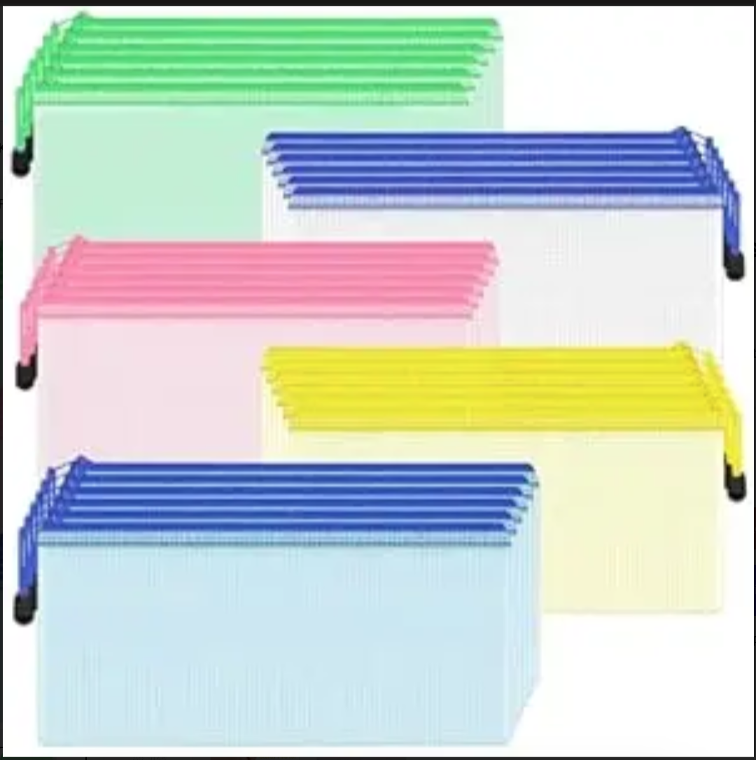 Qualsen Plastic Wallets A6, 30PCS Multicolor Folder, Zip Lock Bags