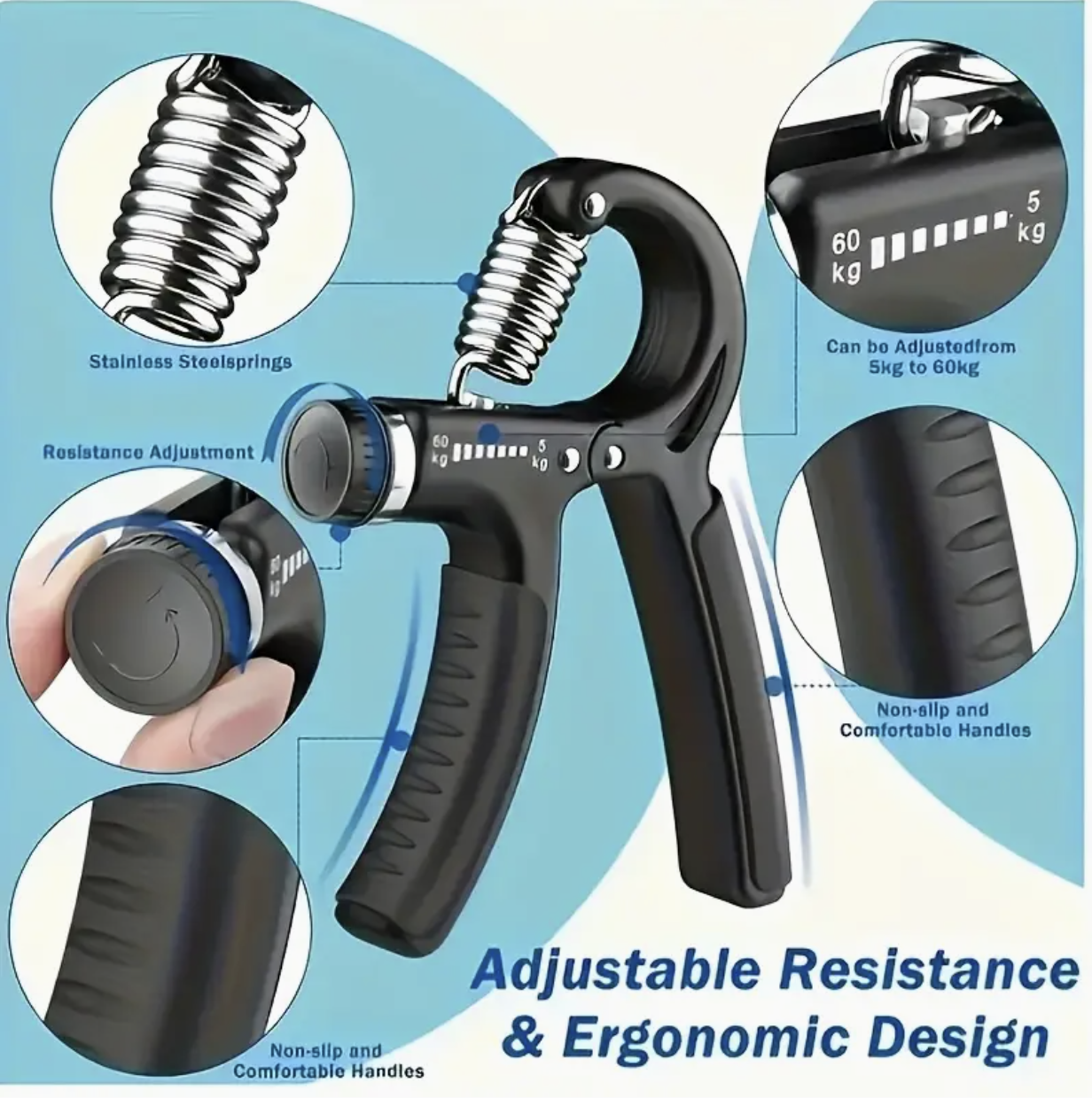 Grip Strength Trainer, Adjustable Hand Grip Exerciser (5–60kg) with Counter – Build Strength, Endurance & Recovery - Image 6