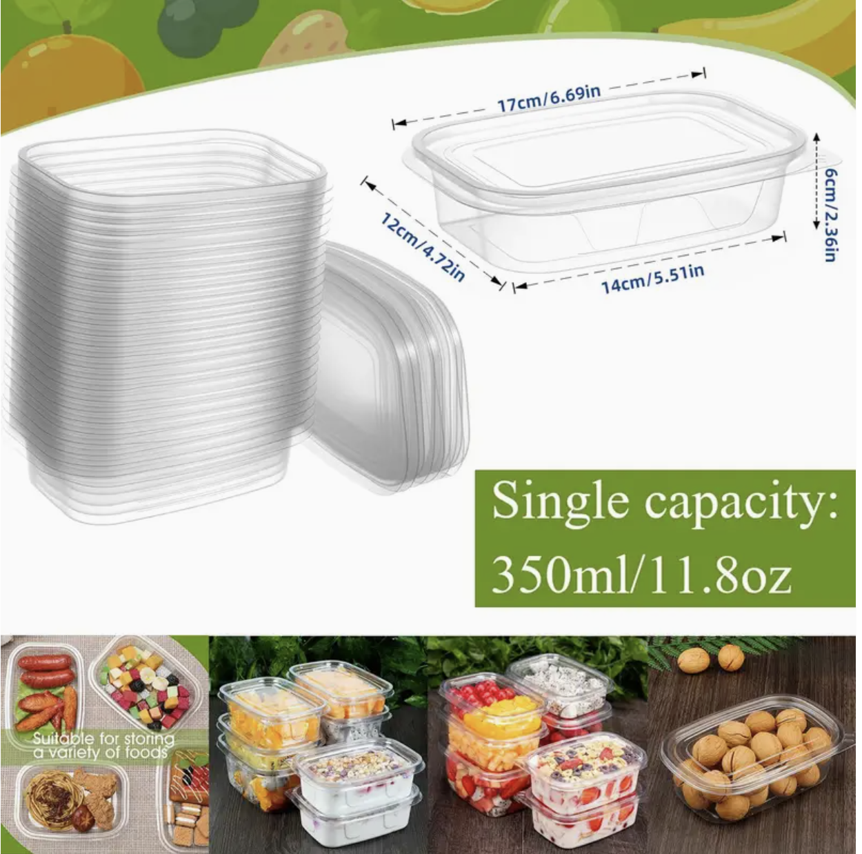 10 Pcs Heavy-Duty Reusable Food Storage Containers with Leakproof Lids – 350ml / 11.84oz Rectangular Stackable Containers, Microwave & Freezer Safe, Airtight & Durable - Image 4