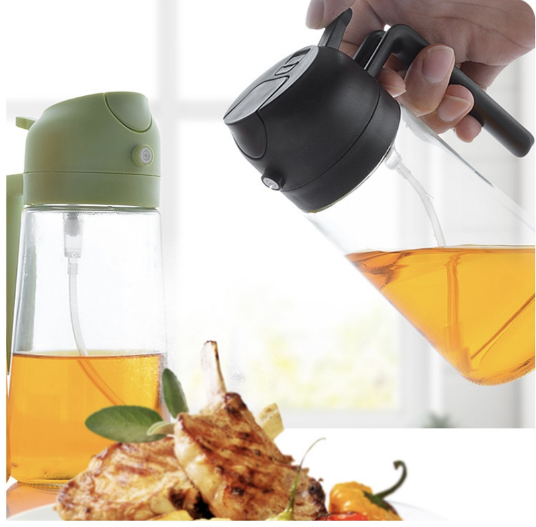 New Glass Spray Pour Dual-Use Oil Bottle – Large Capacity One-Piece Press Sprayer for Kitchen Cooking