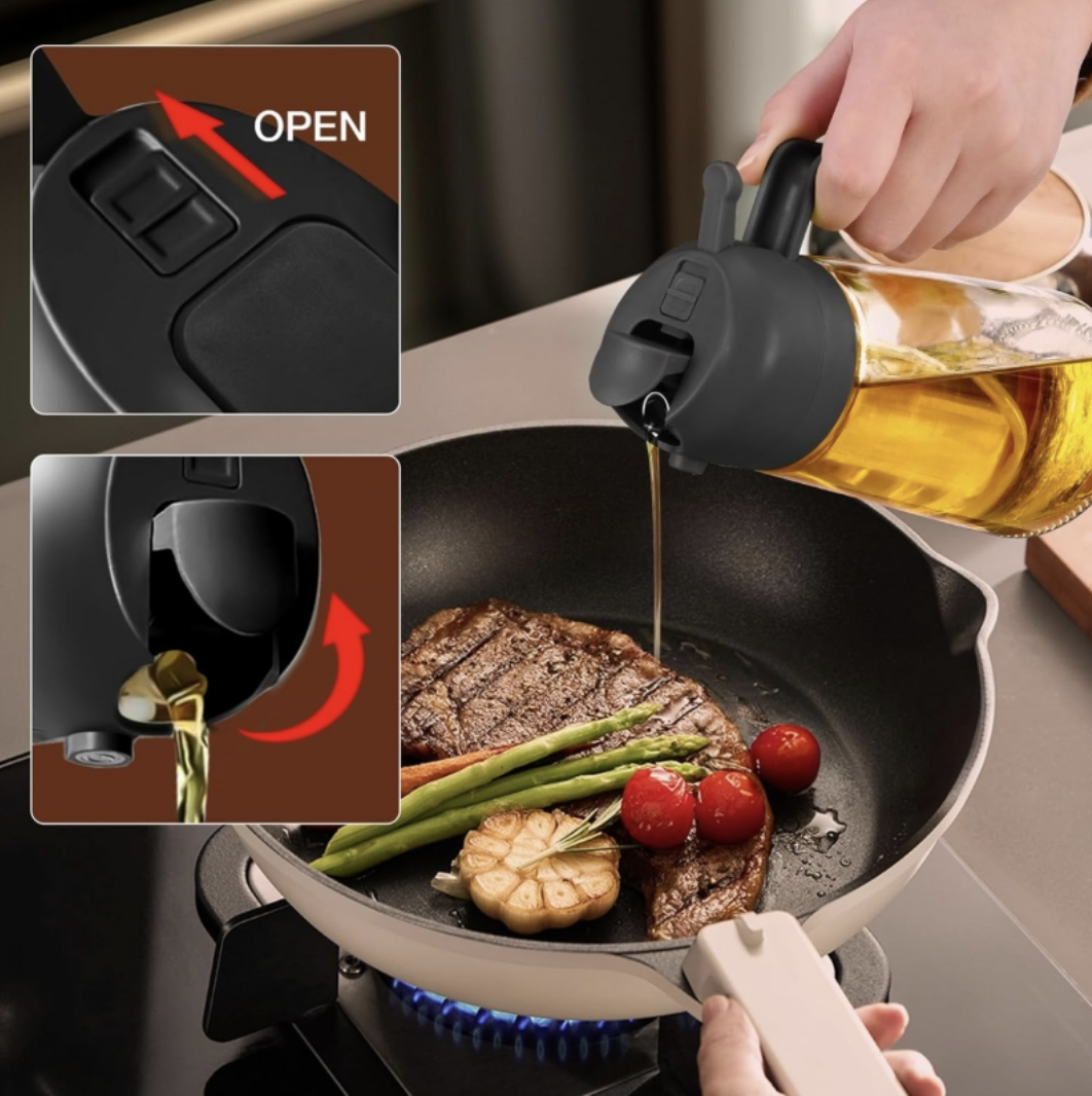 New Glass Spray Pour Dual-Use Oil Bottle – Large Capacity One-Piece Press Sprayer for Kitchen Cooking - Image 2