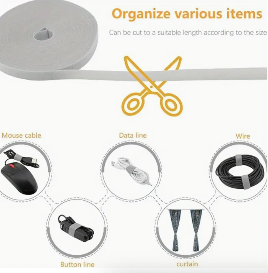 1 Roll Easy-to-Use Quick Fixing Tape – Multifunctional Cable Management & Wire Wrapping Organizer | Ideal for Computer, TV, Home & Office Cabling | Fastening Strap - Image 5