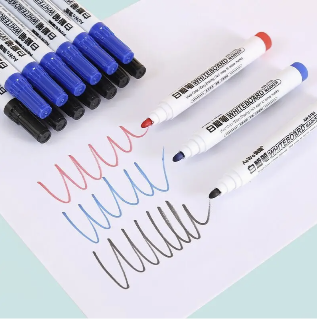 20pcs Erasable Whiteboard Marker Pen Set – Black/Red/Blue | Teaching Chalk Tool Markers for Office, School & Art | Water-Based Ink, Easy to Erase, Built-In Eraser | Whiteboard Pens for Teachers, Students & Office Workers - Image 5