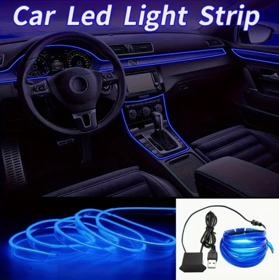 3M Blue Car LED Strip Decoration – Flexible Neon Rope Tube Atmosphere Light with USB | Auto Interior Ambient Lighting - Image 2