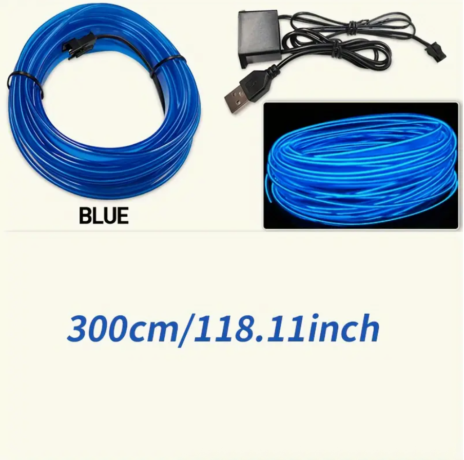 3M Blue Car LED Strip Decoration – Flexible Neon Rope Tube Atmosphere Light with USB | Auto Interior Ambient Lighting - Image 6