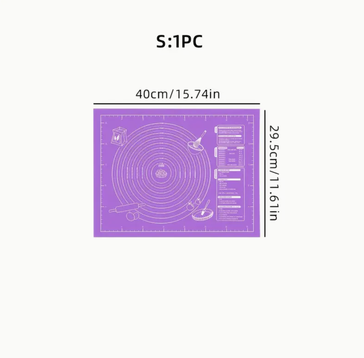 eusable Rolling Pin Mat with Measurement Scale & Guides – Purple Non-Stick Baking Mat for Pastry, Pizza Dough & Pie Crusts | Easy-Clean Kitchen Tool with cm/inch Markings | Compatible with All Rolling Pins - Image 2