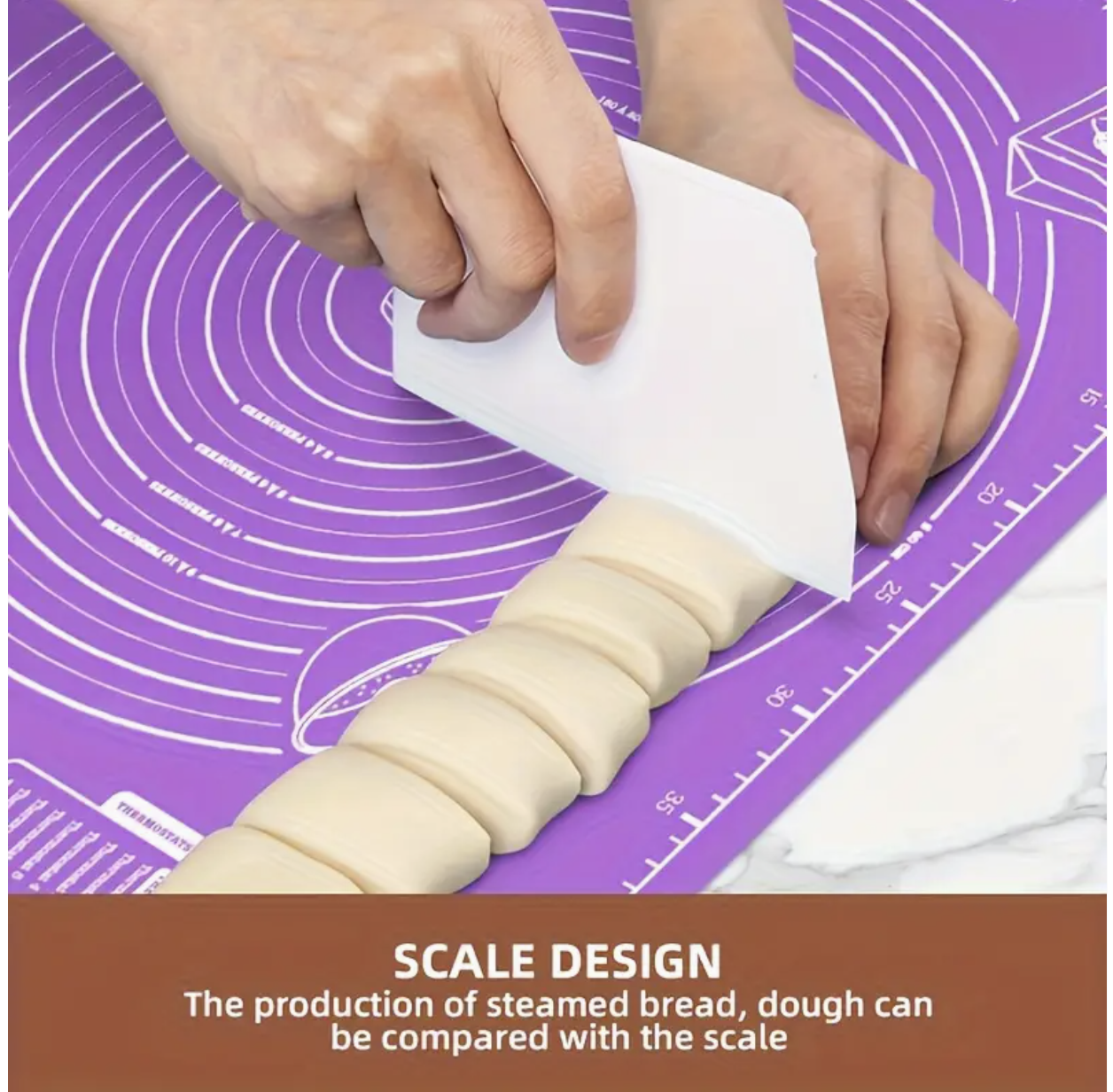 eusable Rolling Pin Mat with Measurement Scale & Guides – Purple Non-Stick Baking Mat for Pastry, Pizza Dough & Pie Crusts | Easy-Clean Kitchen Tool with cm/inch Markings | Compatible with All Rolling Pins - Image 3