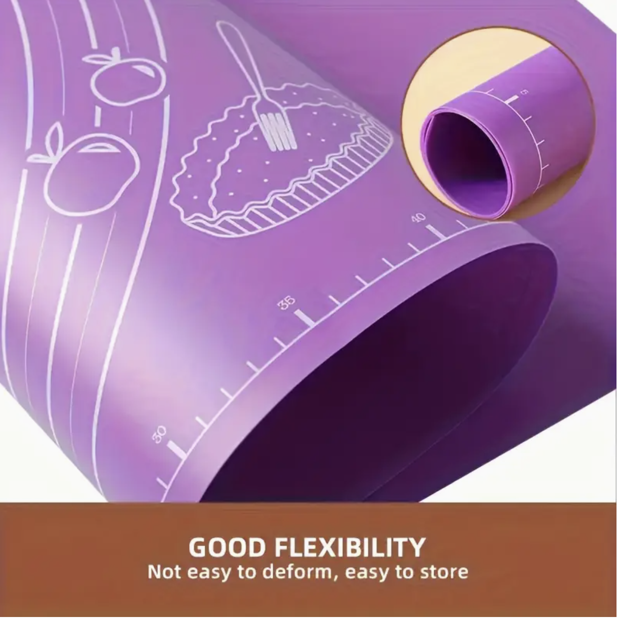 eusable Rolling Pin Mat with Measurement Scale & Guides – Purple Non-Stick Baking Mat for Pastry, Pizza Dough & Pie Crusts | Easy-Clean Kitchen Tool with cm/inch Markings | Compatible with All Rolling Pins - Image 4