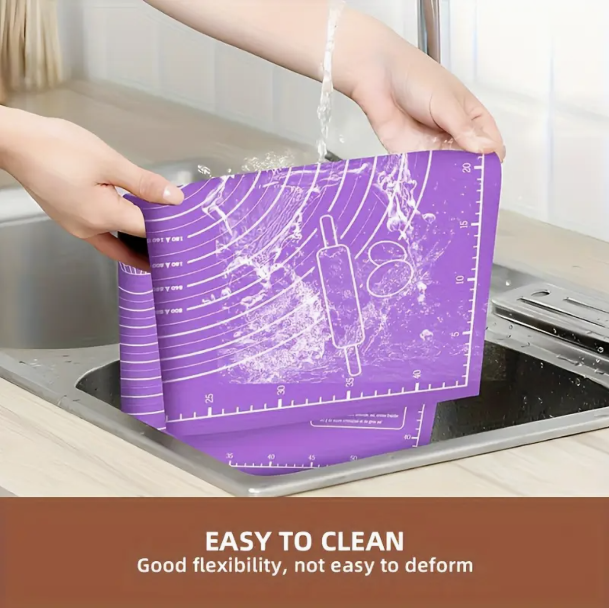 eusable Rolling Pin Mat with Measurement Scale & Guides – Purple Non-Stick Baking Mat for Pastry, Pizza Dough & Pie Crusts | Easy-Clean Kitchen Tool with cm/inch Markings | Compatible with All Rolling Pins - Image 5