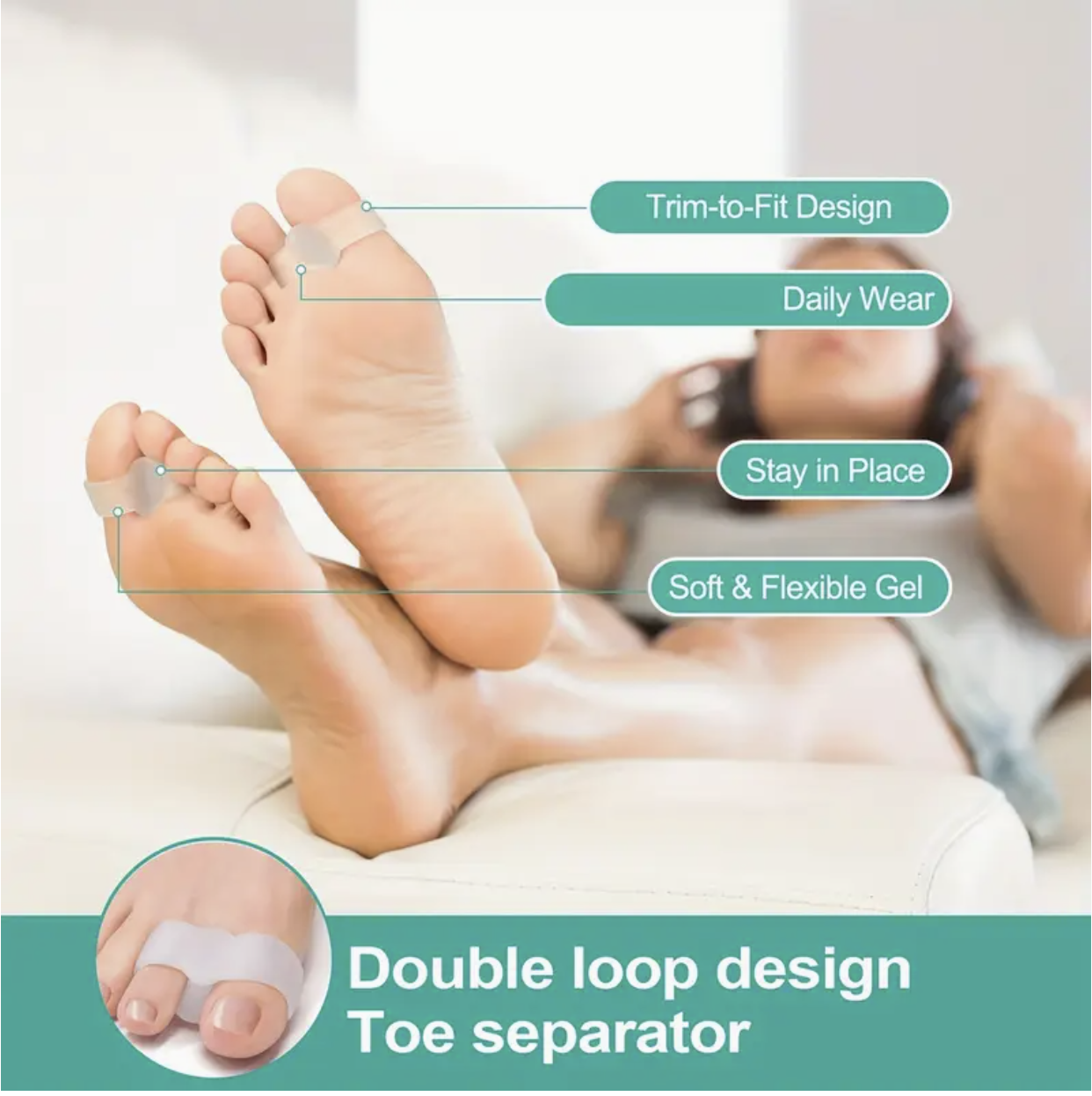 2pcs Soft Gel Toe Separators with Loops – Comfortable Silicone Toe Spacers for Daily Use, Yoga & Foot Relaxation | Flexible, Durable & Reusable Design for Men & Women | Fits All Shoe Types - Image 3