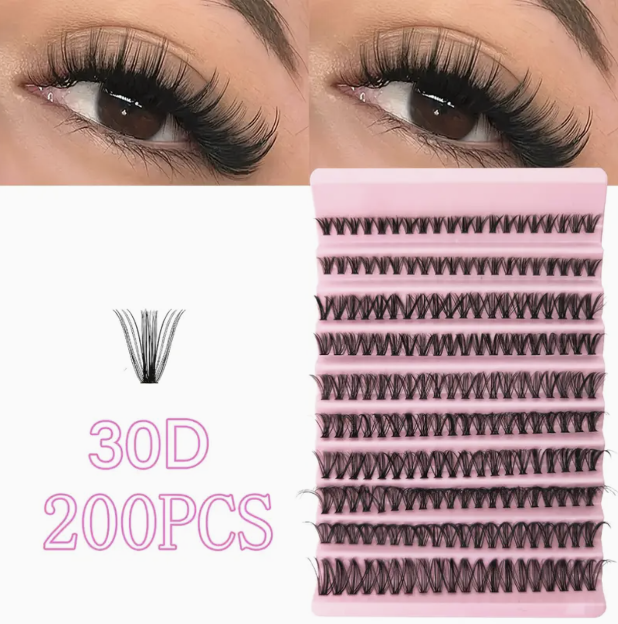 Individual Eyelash Clusters – D Curl 8–16mm | Wide Stem | 30D | DIY Lash Extension Kit | Natural Look & Extra Thick | Reusable Cluster Lashes for Home Use, Travel & Events