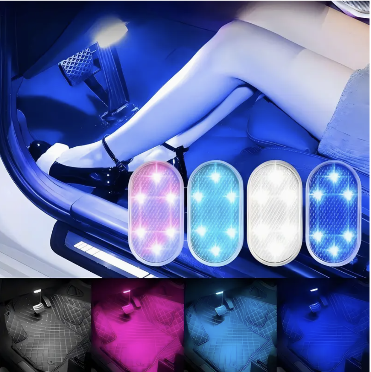 LED Touch Light – BLUE Ambient Wireless Car Interior Light | Roof Reading & Decorative Lamp | USB Rechargeable & Easy to Install