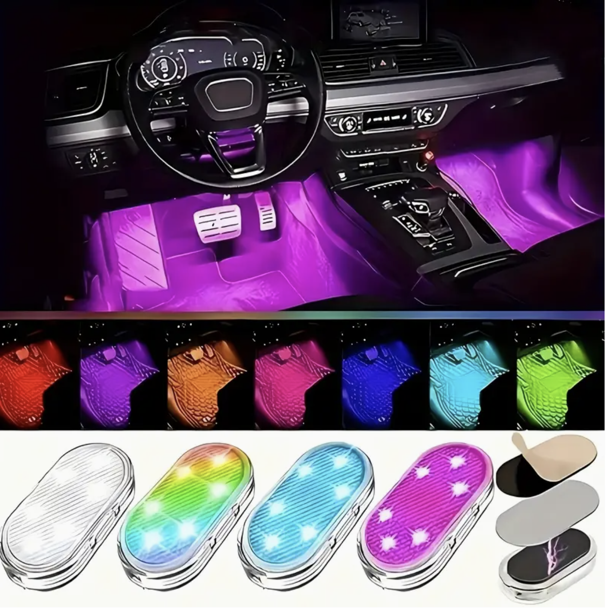 LED Touch Light – BLUE Ambient Wireless Car Interior Light | Roof Reading & Decorative Lamp | USB Rechargeable & Easy to Install - Image 2