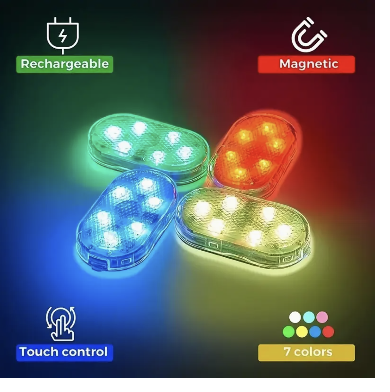 LED Touch Light – BLUE Ambient Wireless Car Interior Light | Roof Reading & Decorative Lamp | USB Rechargeable & Easy to Install - Image 3