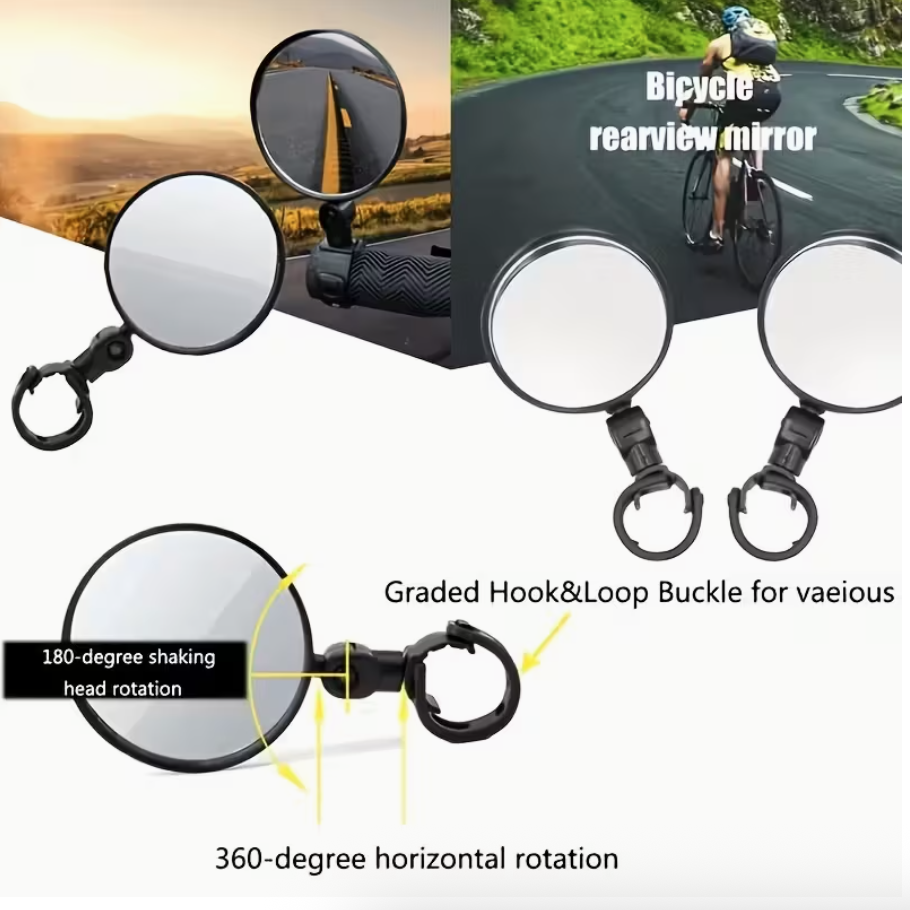 2pcs Bicycle Rearview Convex Mirror Safety & Visibility • Reflective Convex Design • Adjustable & Durable • For Mountain, Electric & Balance Bikes - Image 3